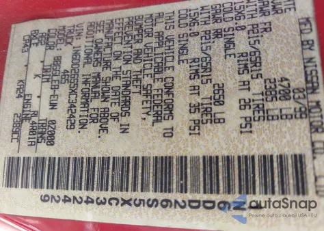 1999 Nissan Frontier Se/Xe from USA, damaged, VIN 1N6DD26S5XC342429